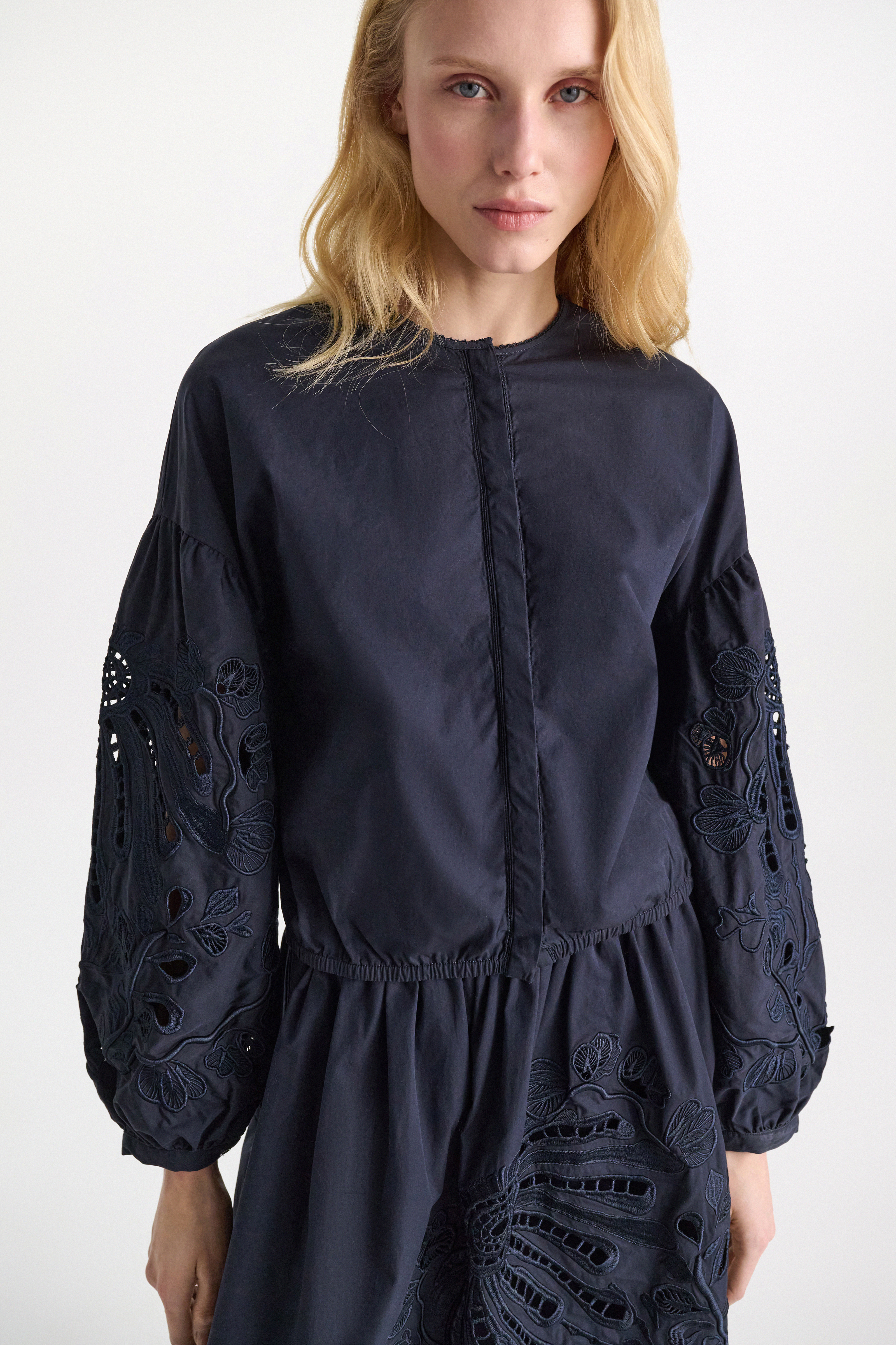 Dorothee Schumacher Cotton blouse with broderie anglaise embroidery dark navy